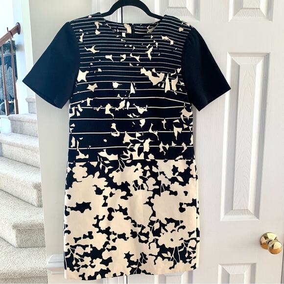 Anthropologie 4.Collective Black & Cream Mini Dress Stripe & Floral Print - Picture 2 of 9